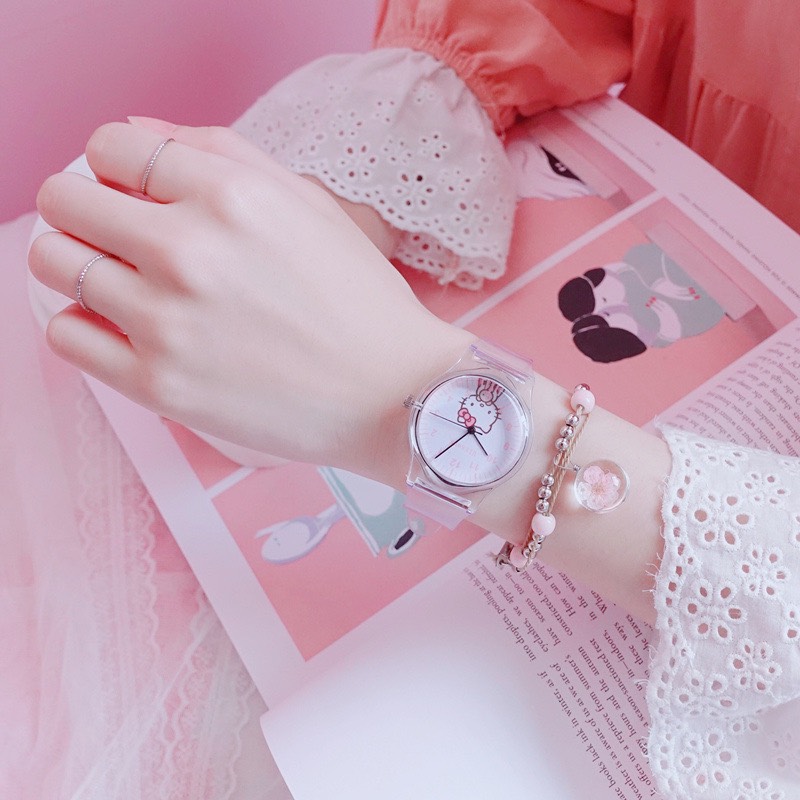 [HCM]Đồng hồ nữ Candycat mèo Kitty dây trong suốt dễ thương