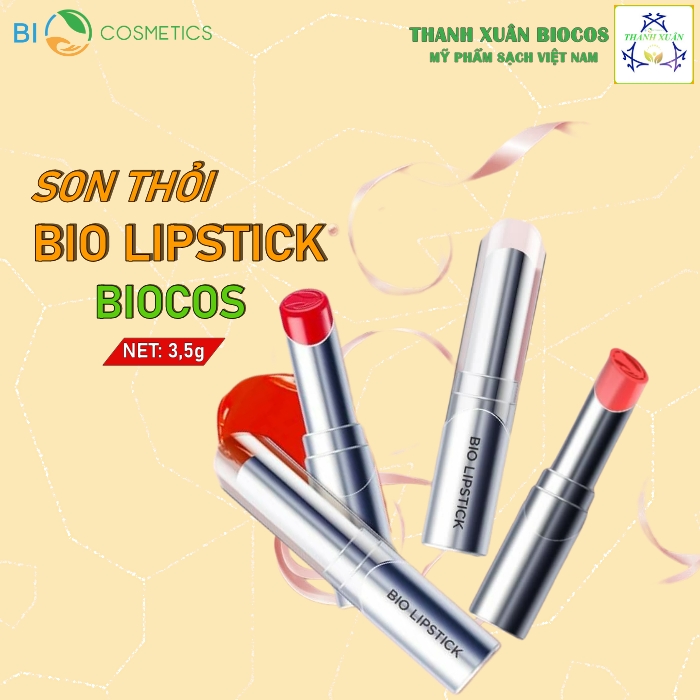 Son Thỏi Bio Lipstick BioCos - Son Lì Không Chì - Lâu Trôi - Không Khô Môi - Không Thâm Môi, Chiết Xuất Từ Thiên Nhiên