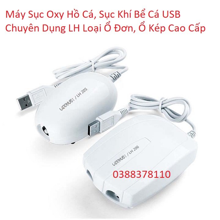 Máy sục cá, máy sục oxy hồ cá, sục khí bể cá usb chuyên dụng lh loại ổ đơn, ổ kép cao cấp
