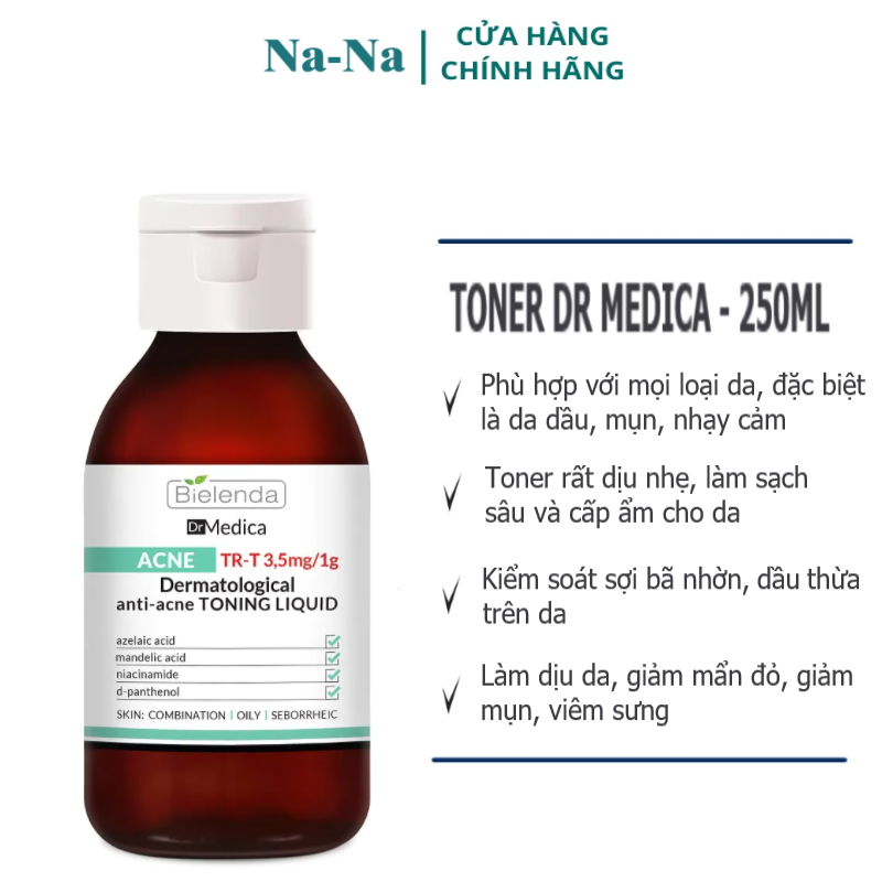Toner Dr Medica ACNE cho da dầu, mụn, nhạy cảm làm sạch, dịu nhẹ, cấp ẩm, giảm mụn, đỏ và bã nhờn trên da