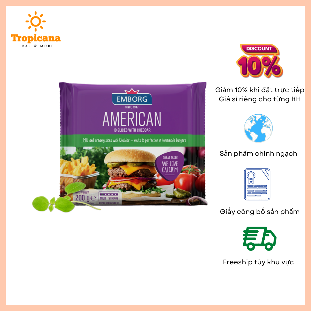 Phô mai lát Mỹ với cheddar Emborg - Gói 200gr