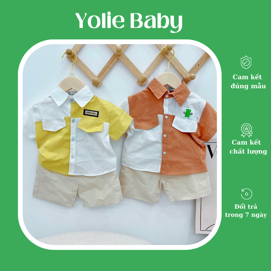Sét áo sơ mi túi nắp thêu hoạ tiết rất đẹp cho bé trai 8kg đến 20kg - yoile baby