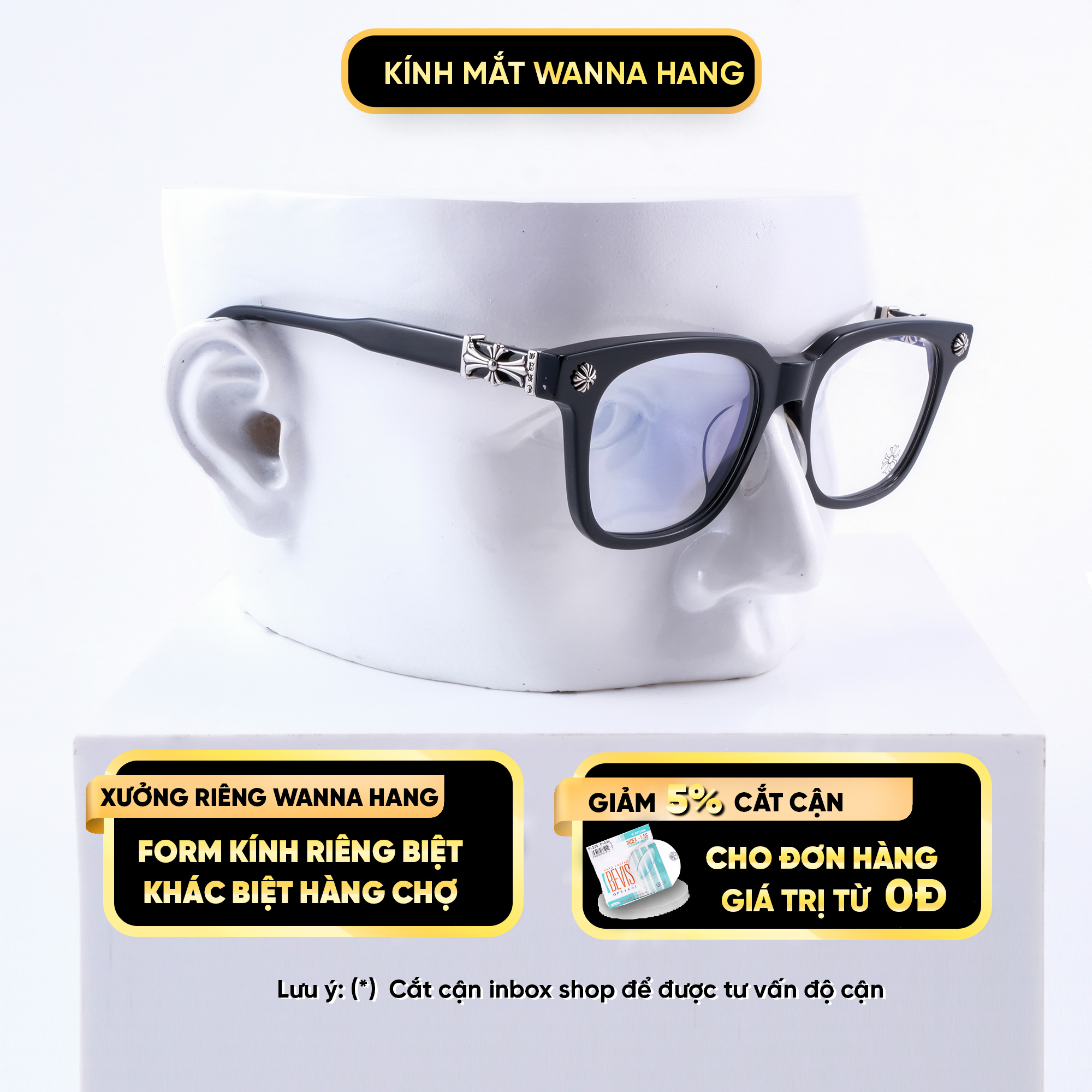 Gọng kính nam nữ Chrome Hearts COX UCKER nhựa đẹp chống tia UV cao cấp chất liệu Titan chống han gỉ Wanna Hang WHCH22