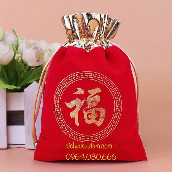 Túi gấm đỏ chữ phúc may mắn, bình an