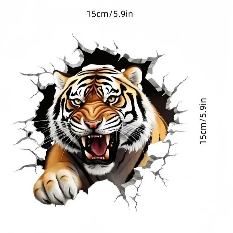 Miếng dán decal Hổ 3D - Dán trang trí ô tô, laptop, cửa kính - 15cm