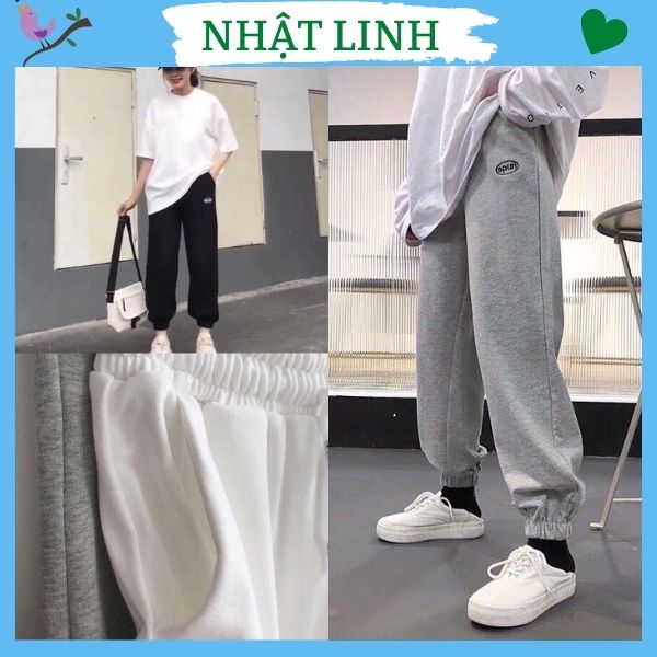 Quần Jogger nữ form rộng bo chun chất nỉ dày dặn thêu chữ SPUN phong cách trẻ trung NHẬT LINH - Q662