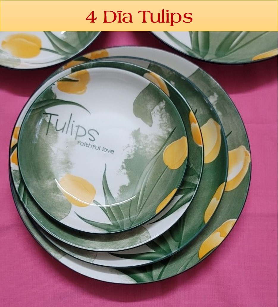 Dĩa tròn gốm sứ họa tiết 4d hoa tulips – đủ size