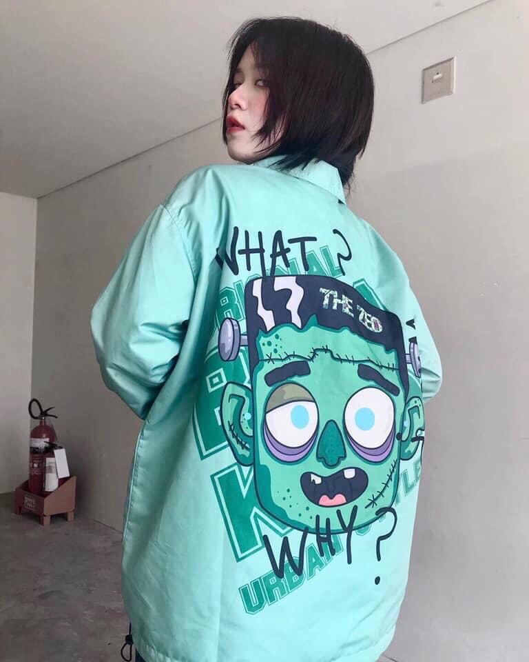 [HCM]Áo Khoác Dù Mặt Quỷ In What?Why? Nam Nữ Siêu ChấtKiểu Dù 2 Lớp Form Dưới 70Kg Nha Khách-HIỀN FASHION