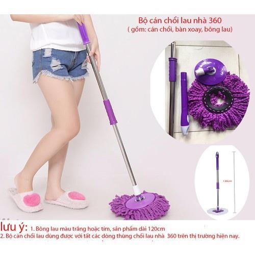 Cây chổi lau nhà xoay 360 thân inox kèm bông lau