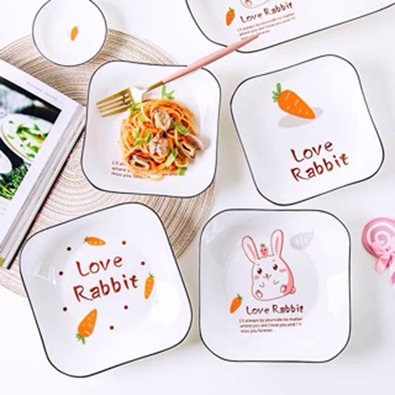 Bộ bát đĩa thìa tô sứ hình love rabbit chú thỏ tinh nghịch - vs379