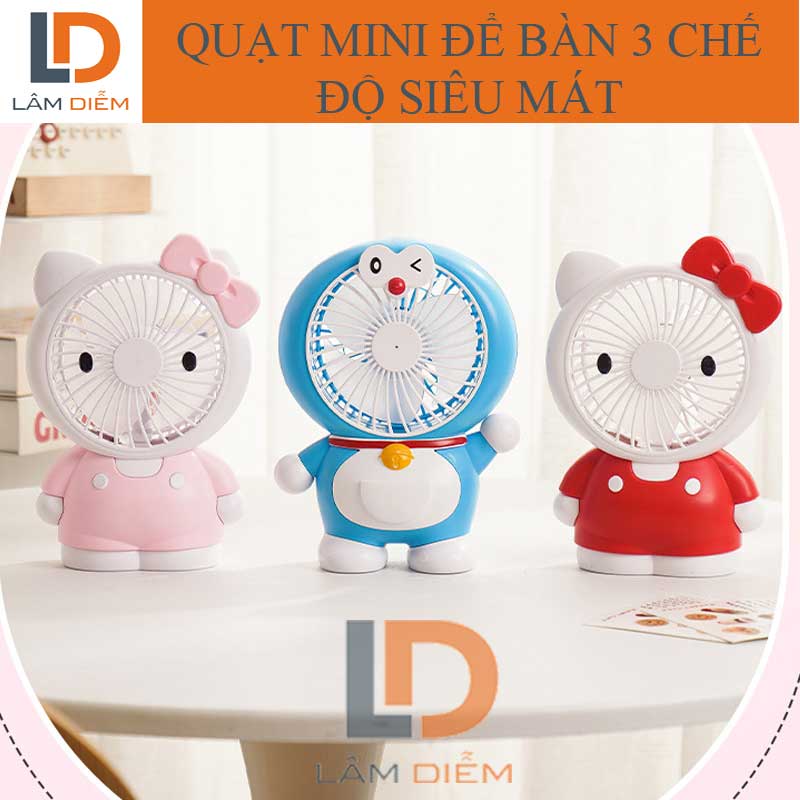 Quạt để bàn sạc usb 2 chế độ siêu mát đôrêmon kitty