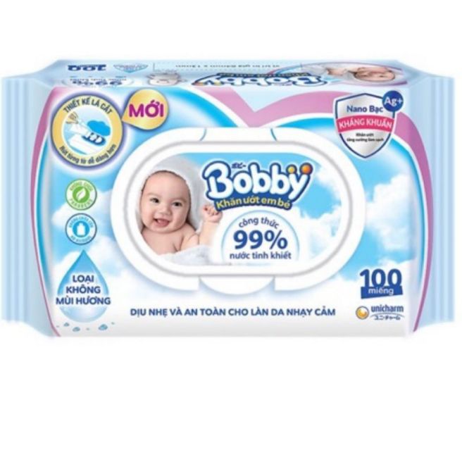 Khăn ướt Bobby 100 tờ - Nano Bạc, không mùi hương