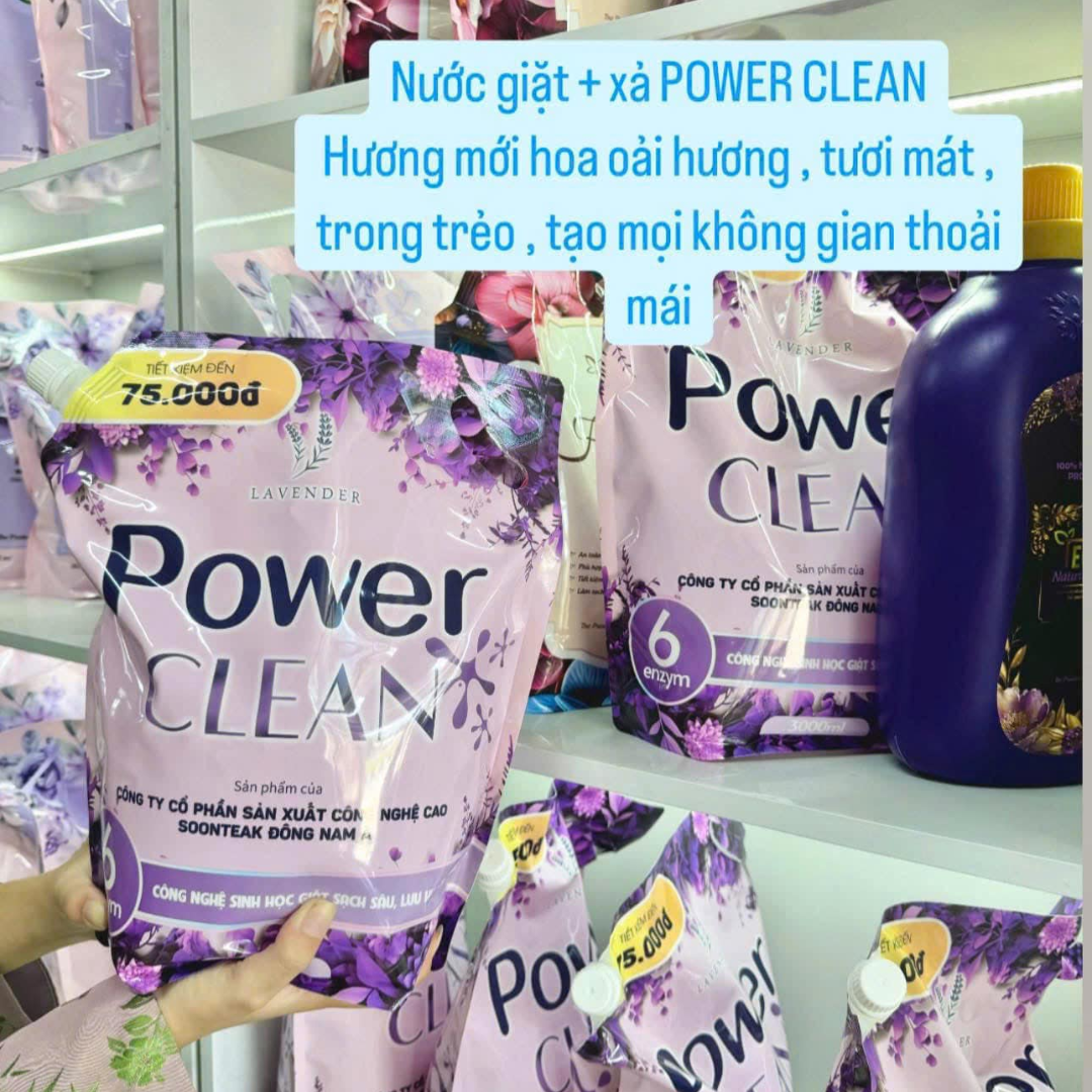 Nước giặt xả Power Clean 2in1 túi 3L Hương Nước Hoa Lavender Kết Hợp Gỗ Đàn Hương - 3
