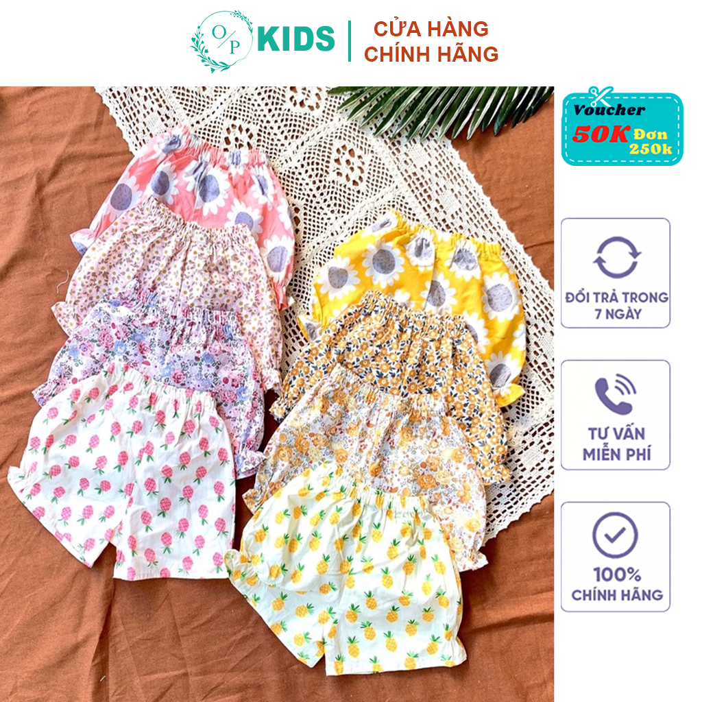 Quần đùi cho bé gái cạp chun nhiều hoạ tiết o.p kids