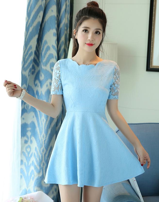 Đầm Ren Cổ Gợi Sóng Mùa Thu DNR020 MayHomes, Váy Đầm Tay Ngắn, Kiểu Dáng Dễ Thương