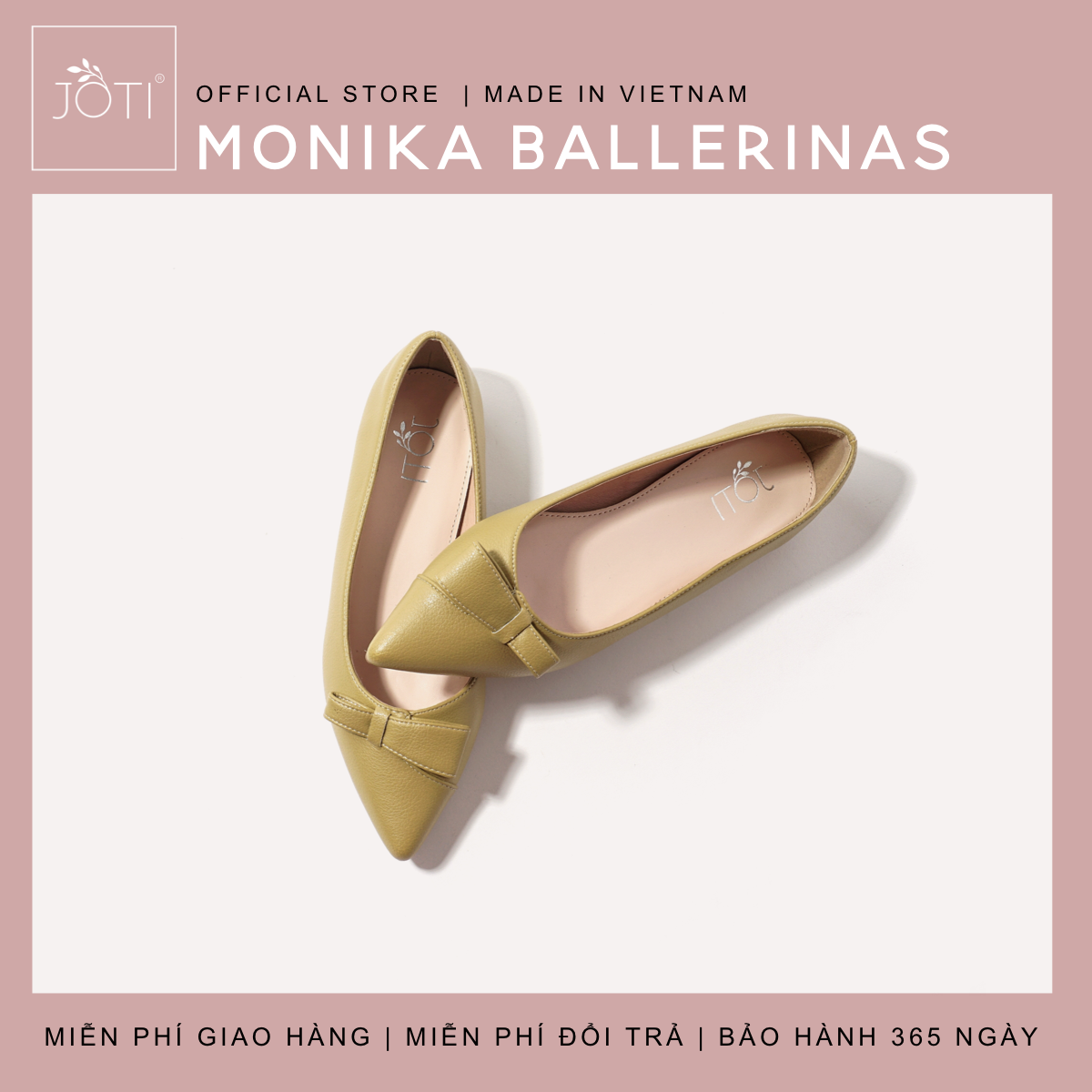 JOTI Giày Búp Bê Nữ Monika 3225VN 2020 - Mũi Nhọn Phối Nơ Đẹp Dịu Dàng Gót Cao 1cm - Mang Đi Chơi Du Lịch