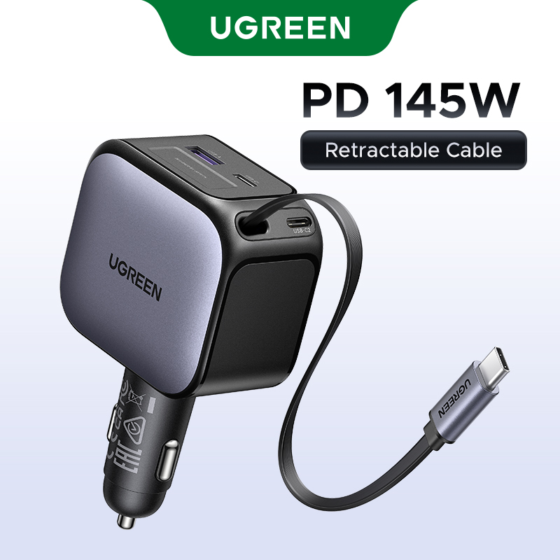  Bộ sạc ô tô nhiều cổng UGREEN 145W 60W Sạc Xe Hơi PD60W Sạc Nhanh USB-C Cáp Có Thể Thu Vào Cho iPhone 16 Pro Max Samsung S25   S24 Macbook Air SUV Xe Tải Laptop Điện Thoại Máy Tính Bảng 