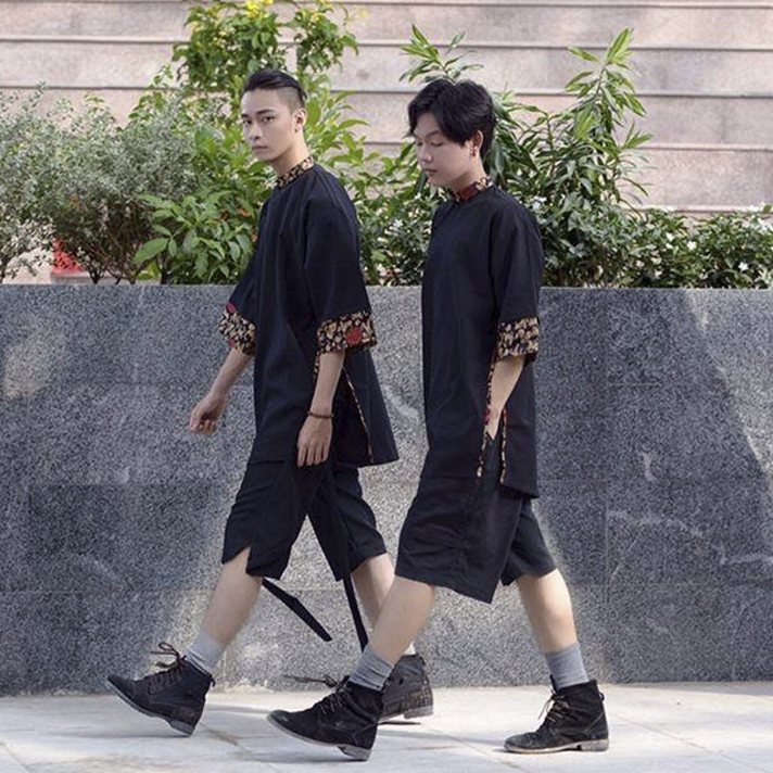 [HCM]Combo Áo Gấm + quần Culottes - Áo dài cách tân nam nữ phong cách Trung Hoa gấm hỷ