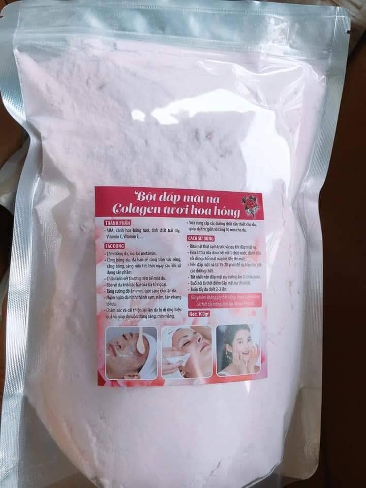 Mặt nạ hoa hồng collagen gói lớn 1000gram - bột mặt nạ dẻo collagen cánh hoa hồng tươi