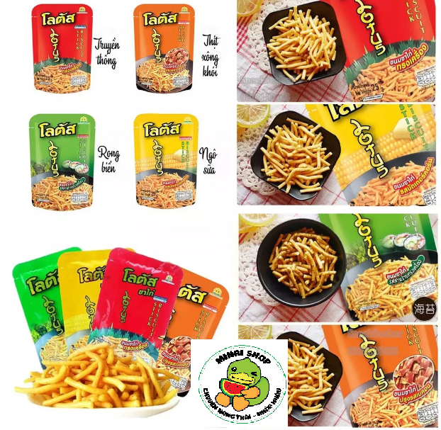 Combo 4 gói bim bim tăm que Thái 25gr mix 4 vị truyền thống thịt xông khói rong biển ngô sữa - Bánh que Thái ăn là ghiền