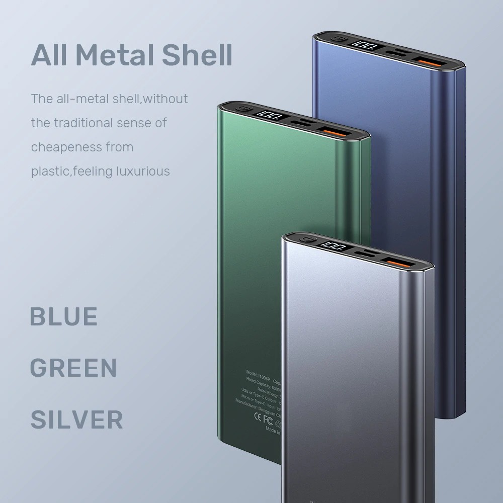Pin dự phòng sạc nhanh QC3.0 PD 36W TOPK 10000mah vỏ nhôm có IC bảo vệ thiết bị và đồng hồ hiển thị dung lượng - Hàng chính hãng