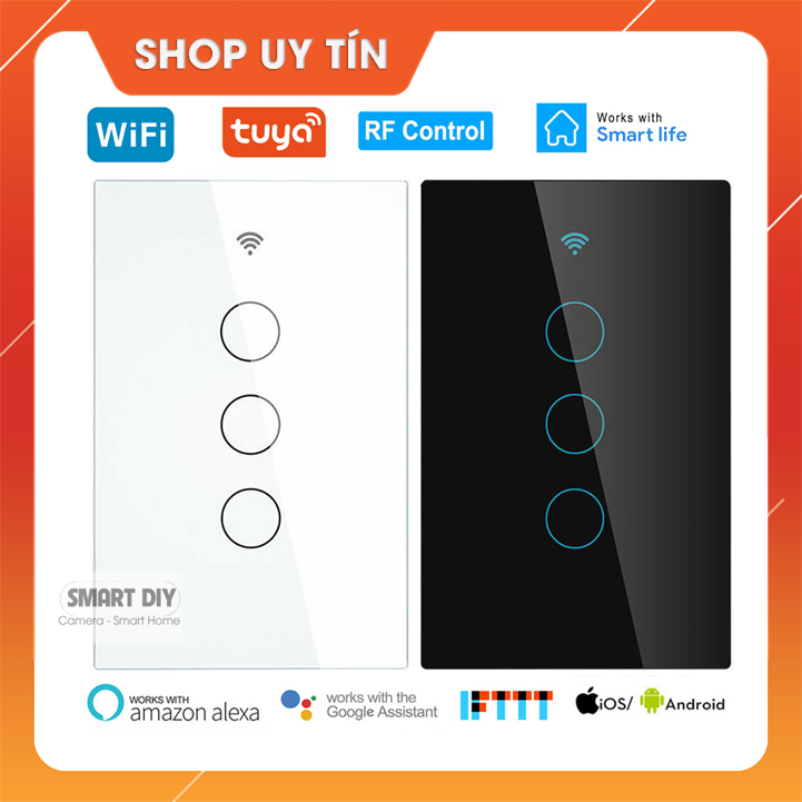 Công tắc thông minh cảm ứng Tuya 3 nút ấn Wifi + RF433 Bảo hành 12 tháng