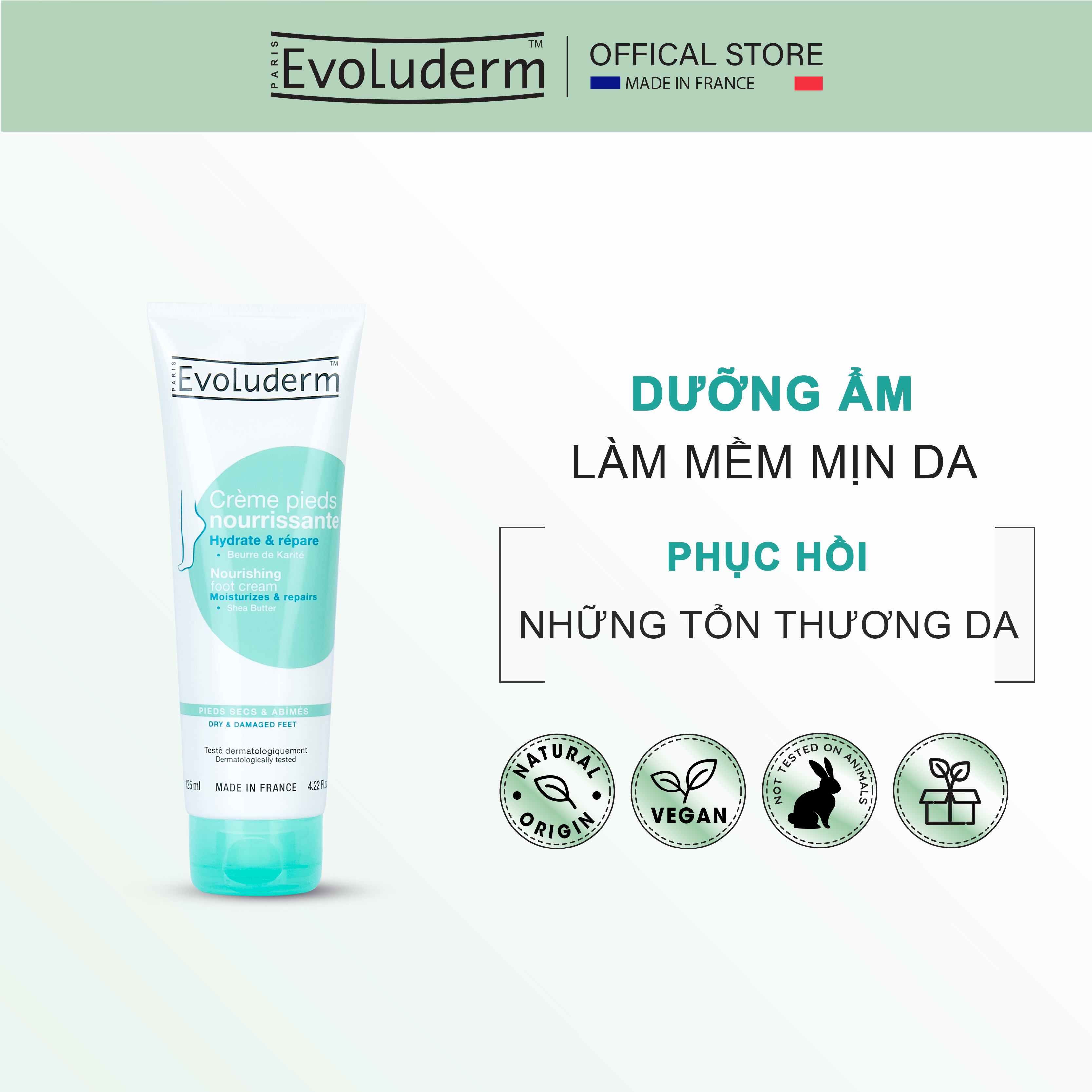 Kem Tẩy Tế Bào Chết Da Chân Evoluderm Chiết Xuất Bơ Hạt Mỡ 125ml