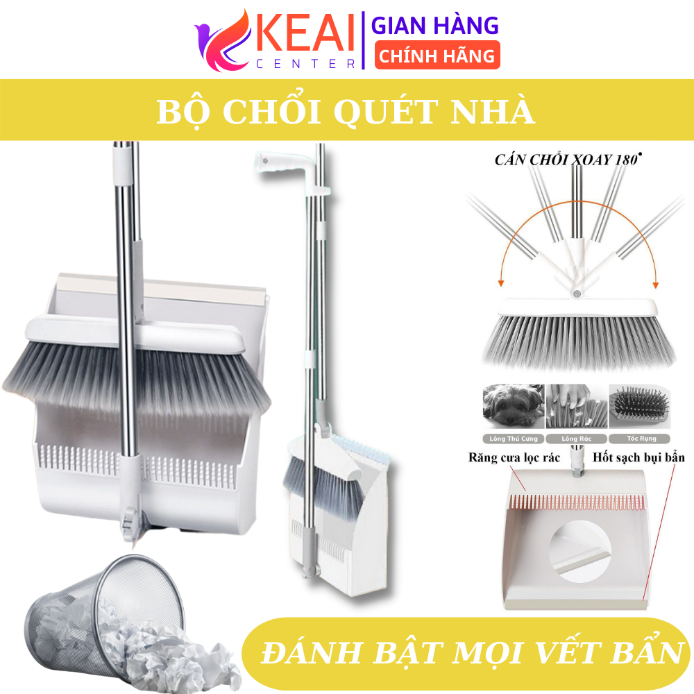 Bộ chổi quét nhà kèm hót rác 2 trong 1, chổi quét nhà xoay 180 độ, chổi quét thông minh dễ dàng quét mọi ngóc ngách