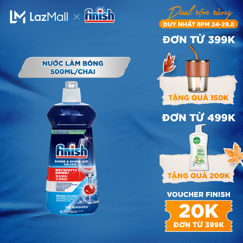 Nước làm bóng chén bát finish rinse & shine aid - chai 500ml