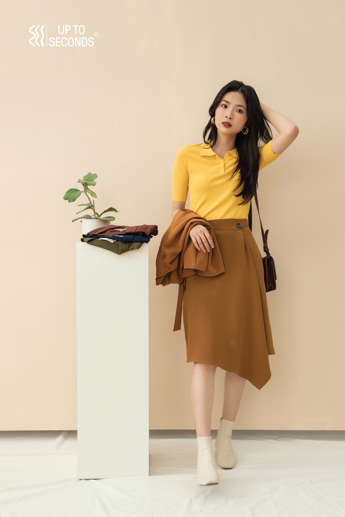 Chân váy midi tà lệch - Nâu