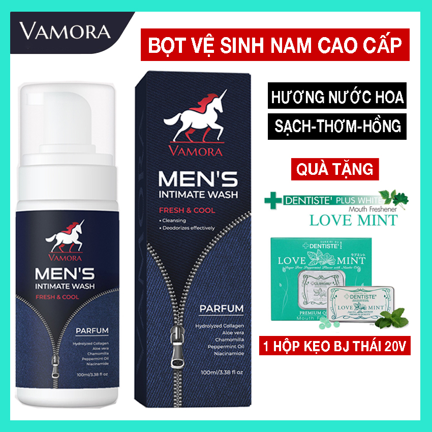 [TẶNG 1H KẸO THÁI 20V] Dung Dịch Vệ Sinh Nam Cao Cấp VAMORA Hương Nước Hoa 100ML Dạng Bọt Tặng 1Hộp Kẹo Tình Yêu 20v, Kẹo Phòng The Bạc Hà The Mát, Thăng Hoa Cảm Xú, Kéo Dài Thời Gian LECARO STORE