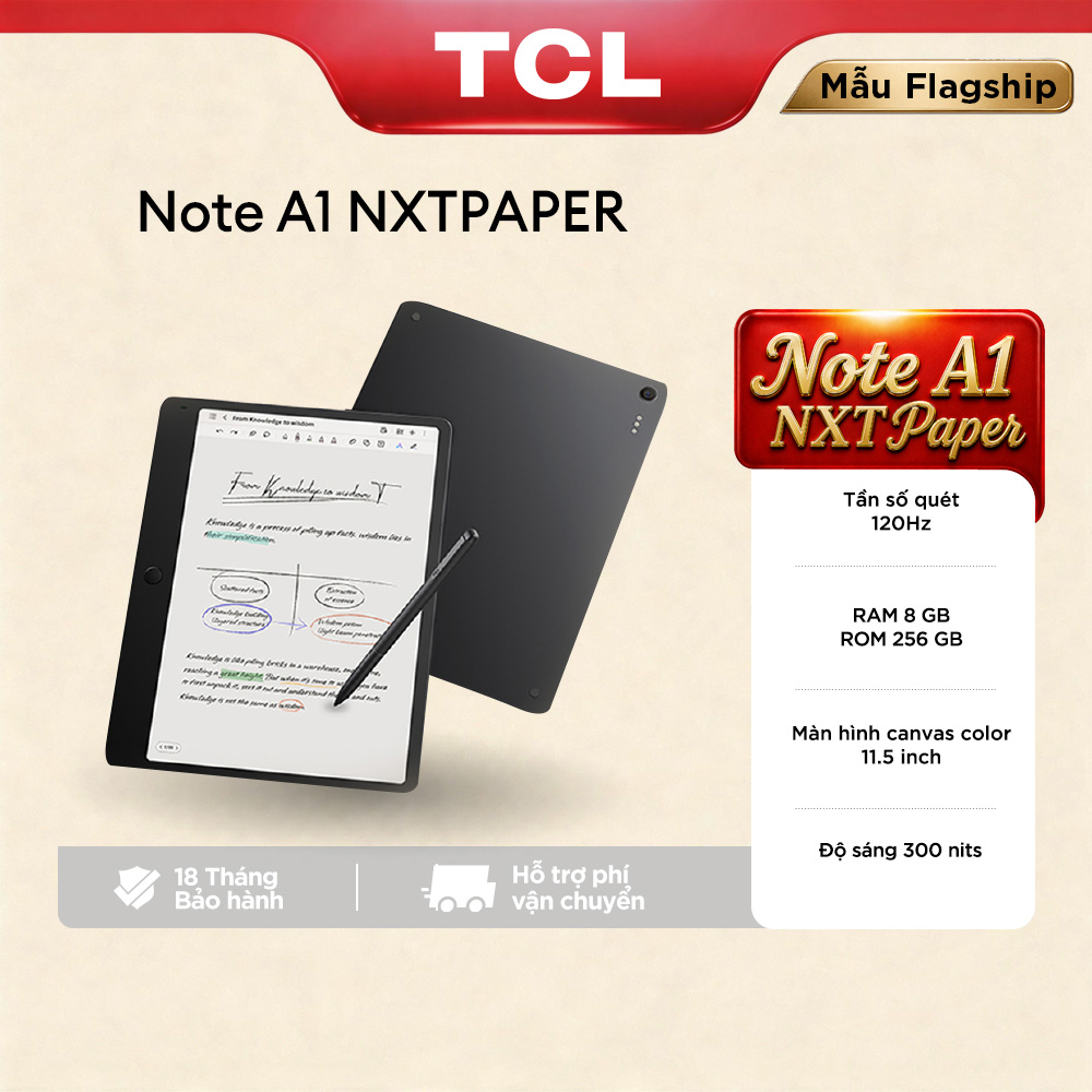 【Tablet NOTE PAPER】Máy tính bảng TCL Note A1 NXTPAPER 11.5inch - Bảng ghi chú, đọc sách như giấy, bảo vệ mắt, hỗ trợ bút T-Pen - Hàng mới ra mắt - Bảo hành 18 tháng - Hàng chính hãng