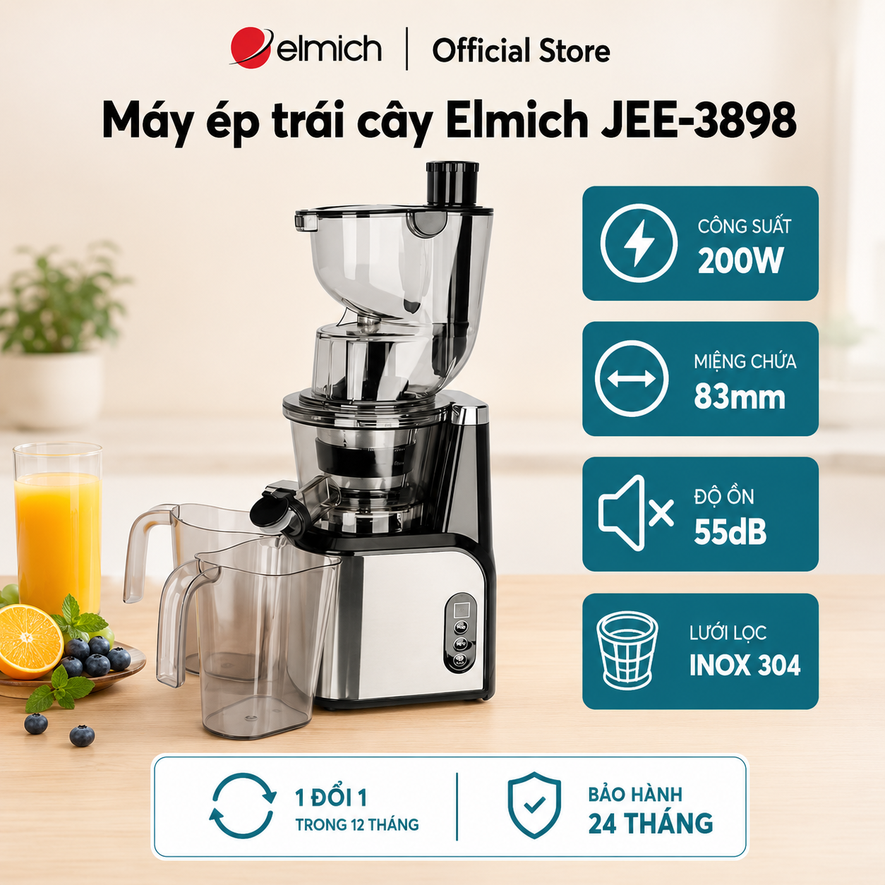 (Chỉ 25-29.07)Máy ép trái cây Elmich JEE-3898