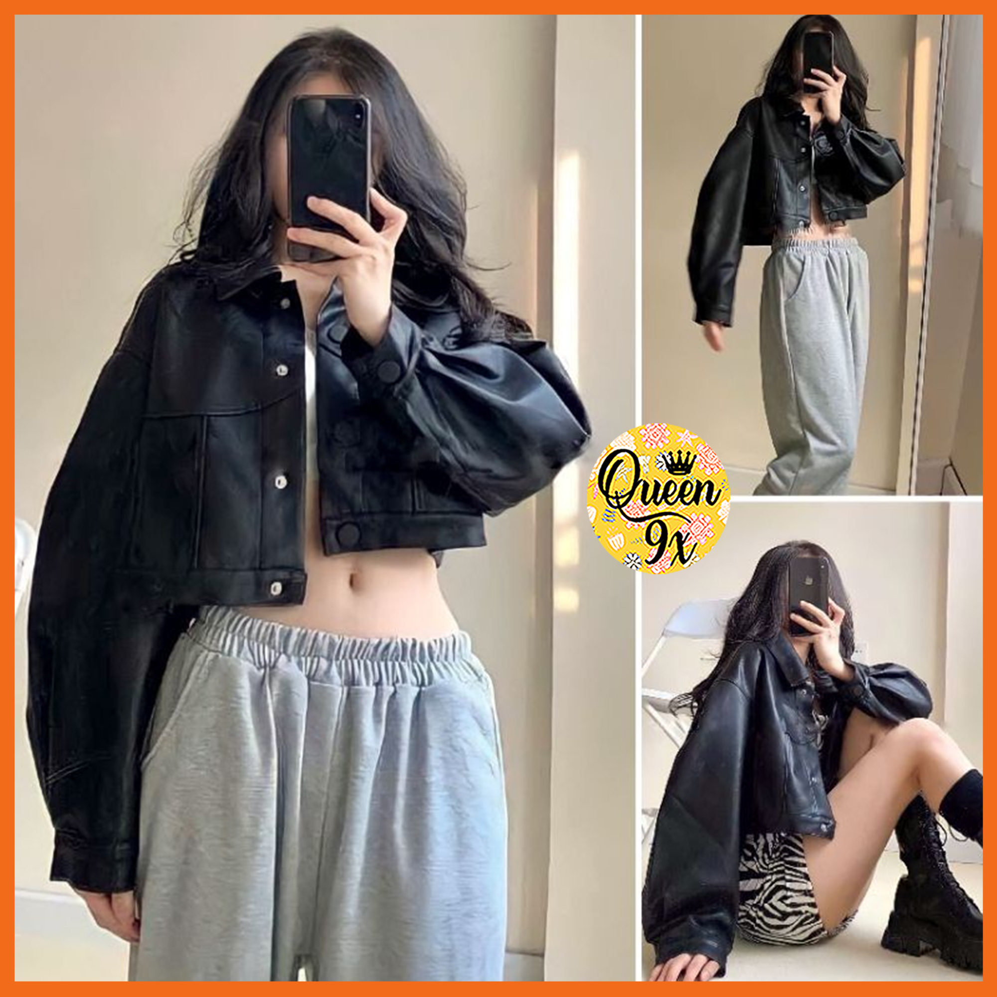 Áo khoác da croptop basic cá tính trẻ trung