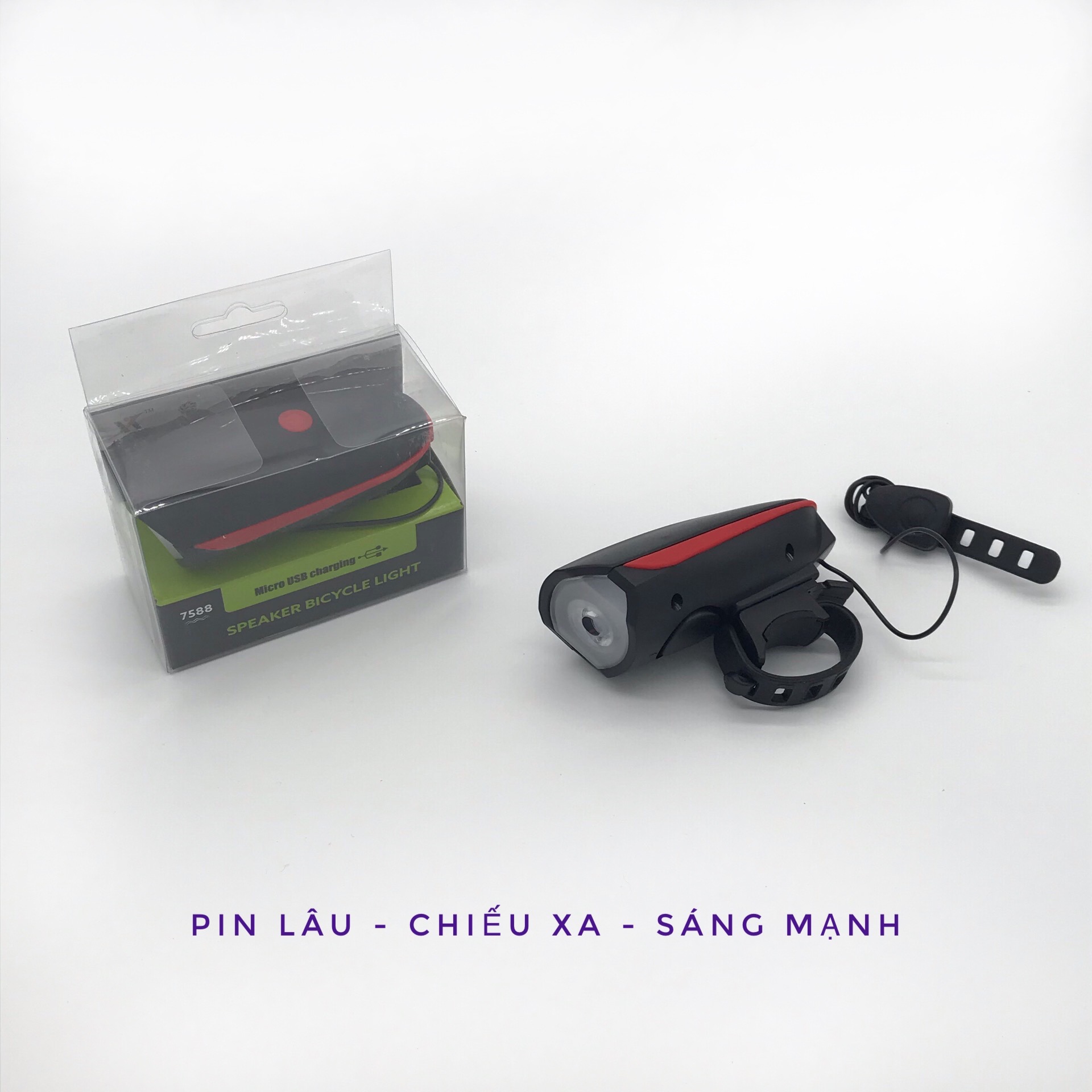 Đèn còi kèn USB 7588, đèn trước xe đạp, đèn xe đạp thể thao