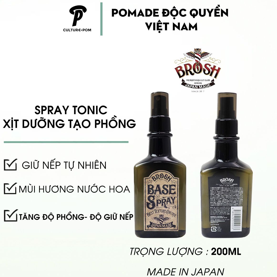 BROSH CHÍNH HÃNG ⎮ XỊT TẠO PHỒNG TONIC BROSH - Base spray