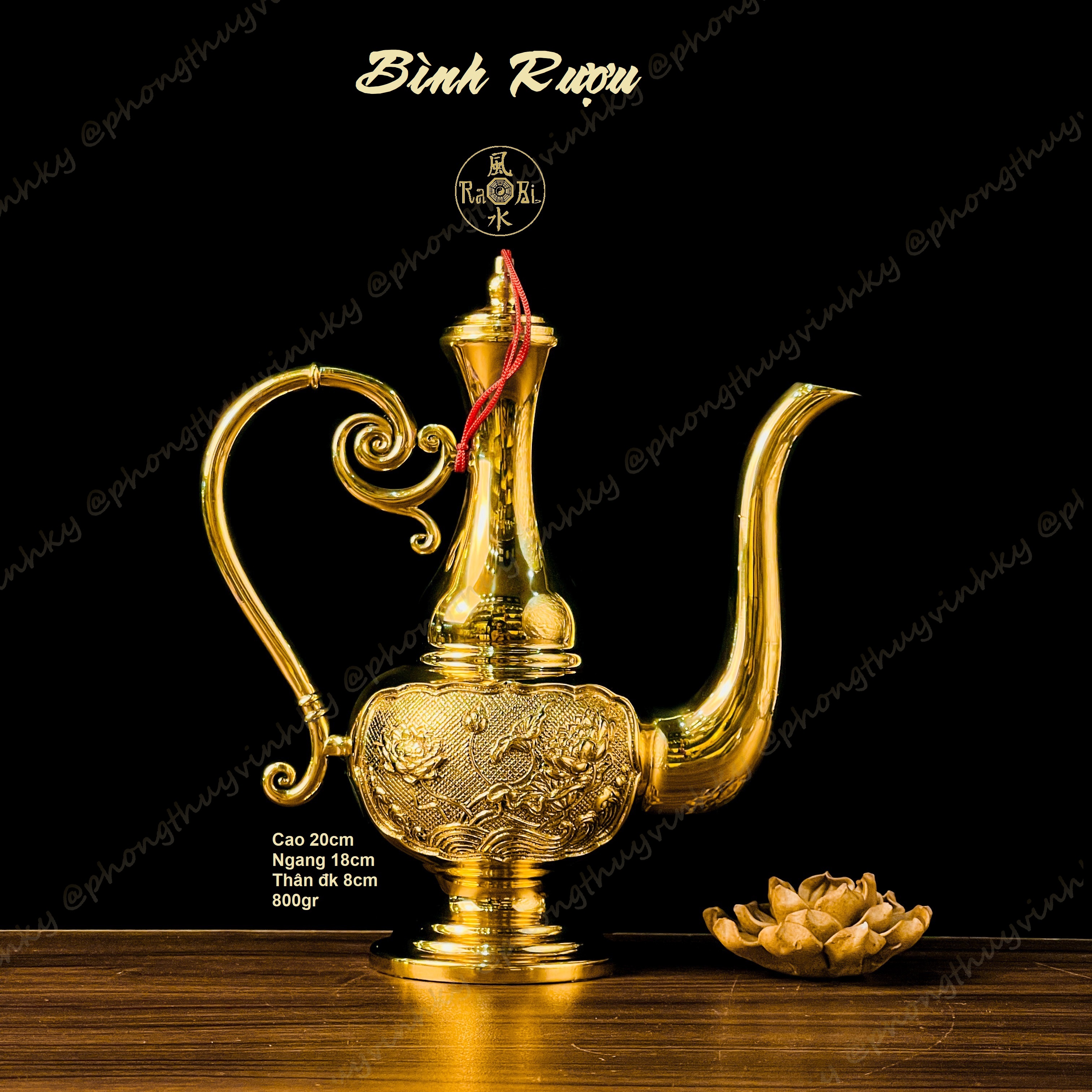 Bình Trà Vàng Bóng - Vật Phẩm Đồng Thờ Cúng Vĩnh Tiến Chất Lượng Cao