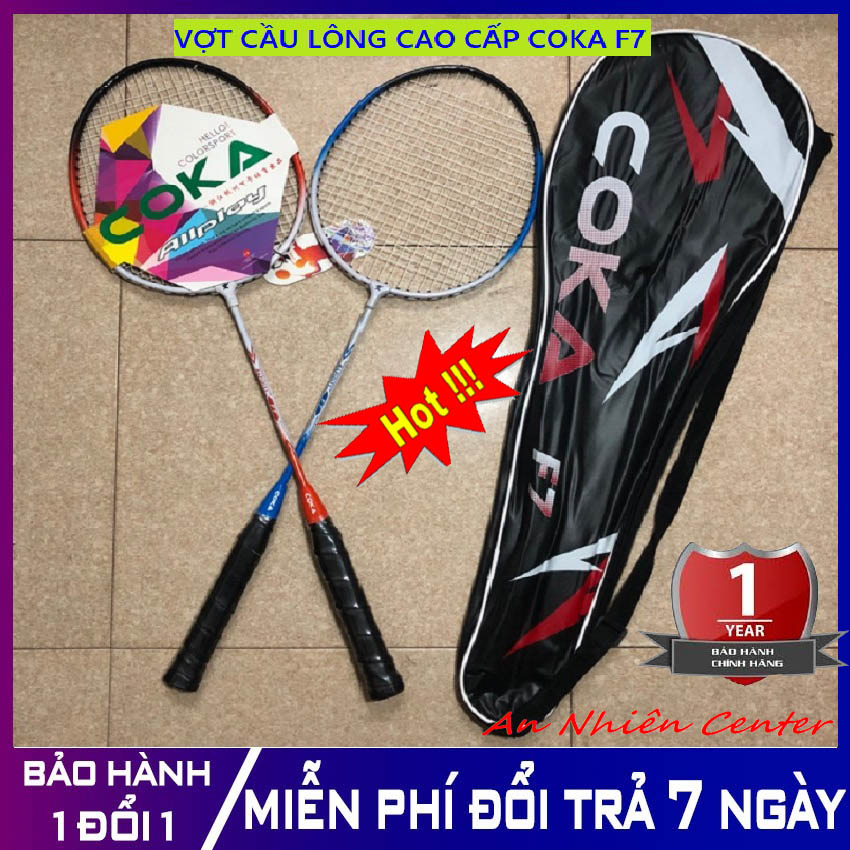 Bộ vợt cầu lông cao cấp 2 người chơi COKA F7 khung hợp kim kèm túi đựng sang trọng cho nam nữ