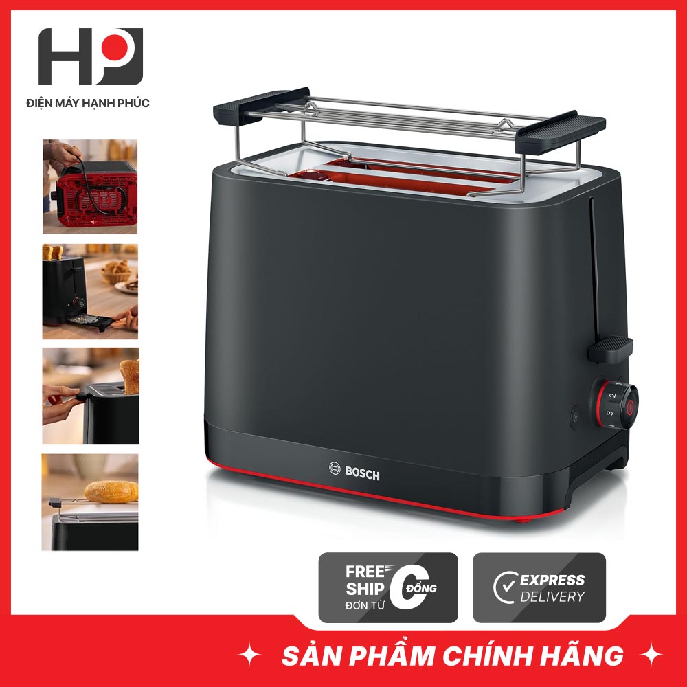 Tặng Ấm Đun - Máy nướng bánh mì BOSCH TAT3M123 màu đen - Bảo hành chính hãng
