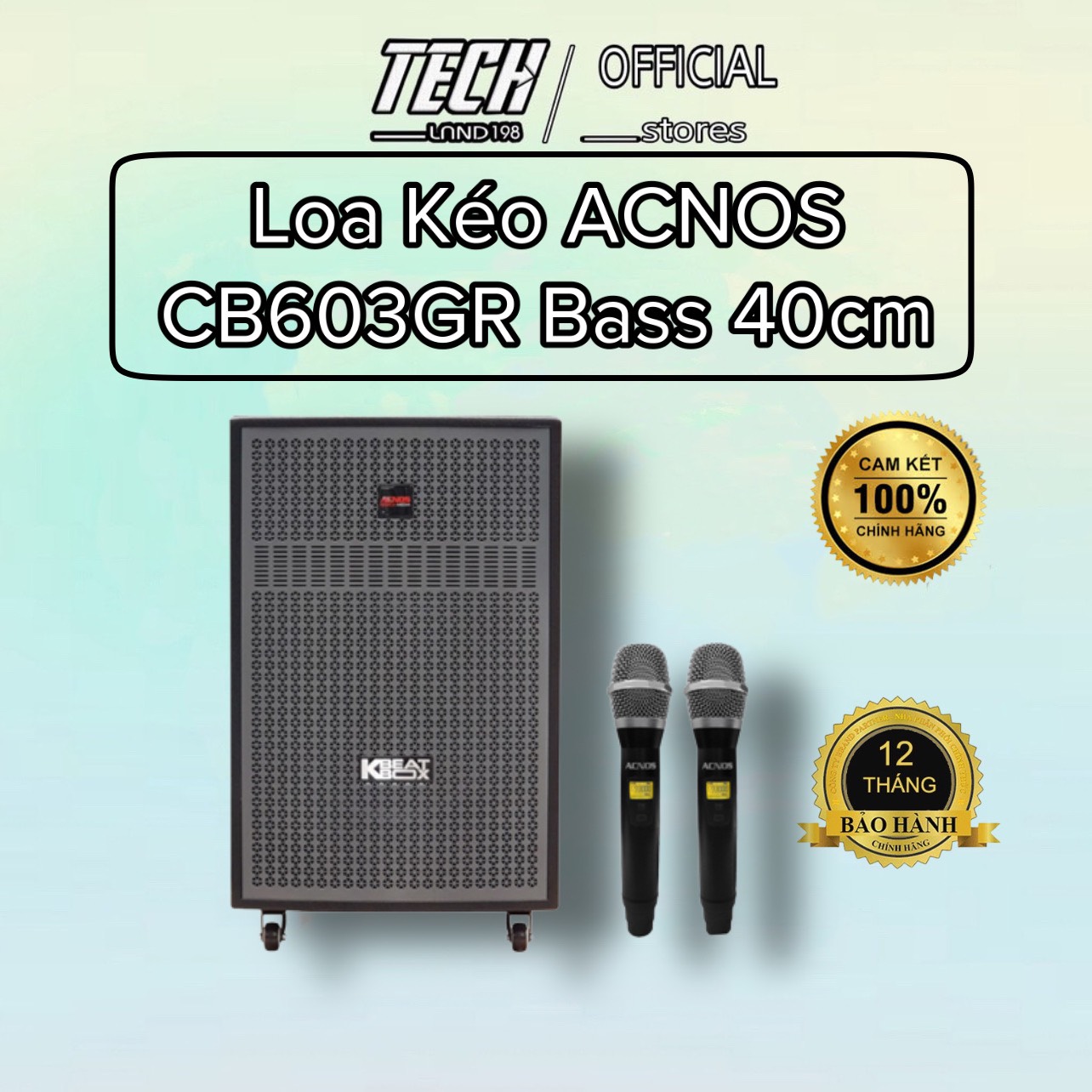 Loa kéo Acnos CB603GR Bass 40cm, công suất PMPO 500W, Kèm 2 micro - hàng