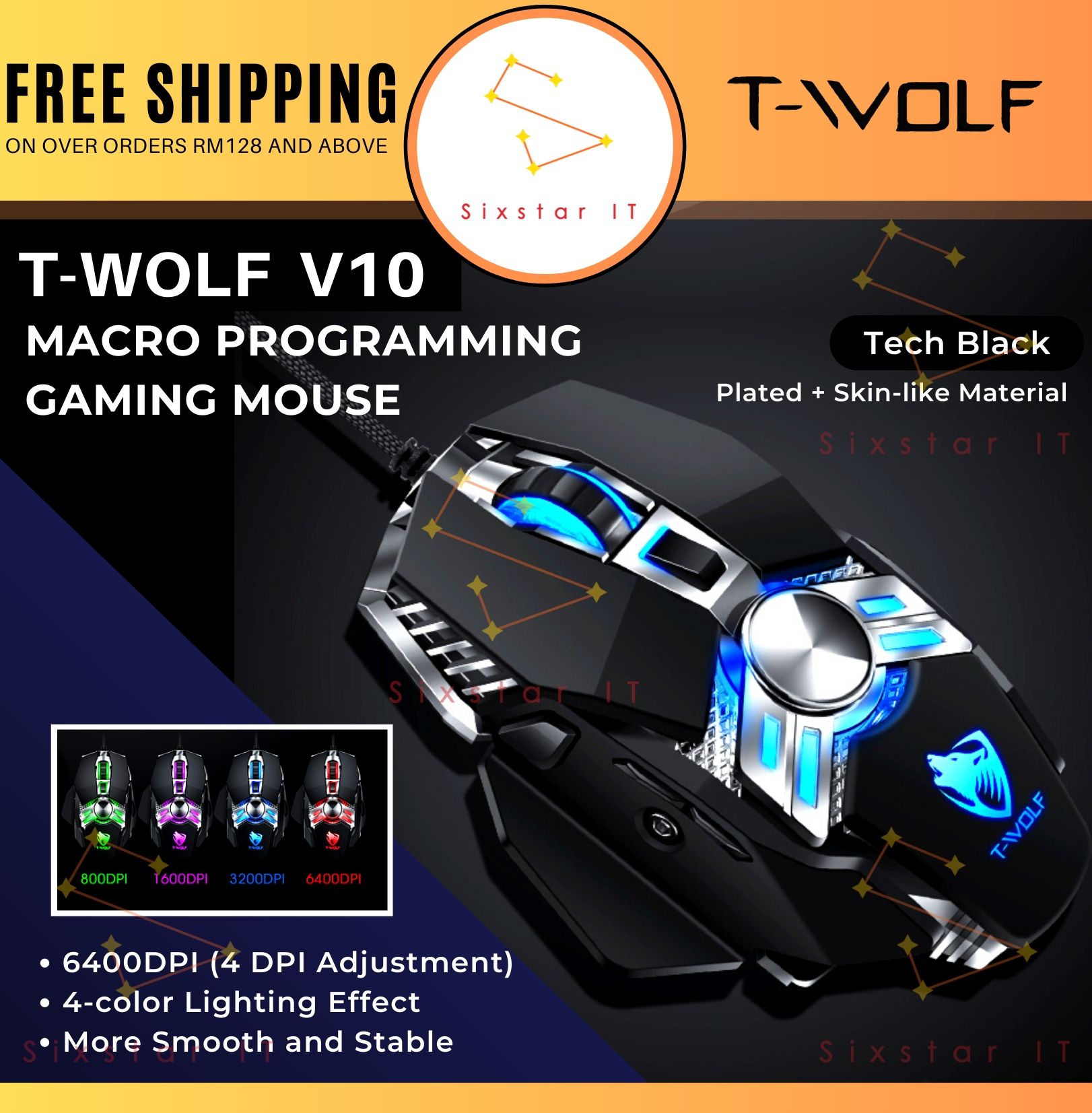 Chuột game có dây - mouse t-wolf v10 game led usb. độ nhạy chuột cực khủng 3200dpi- đèn led đa sắc- hiện đại- hầm hố.