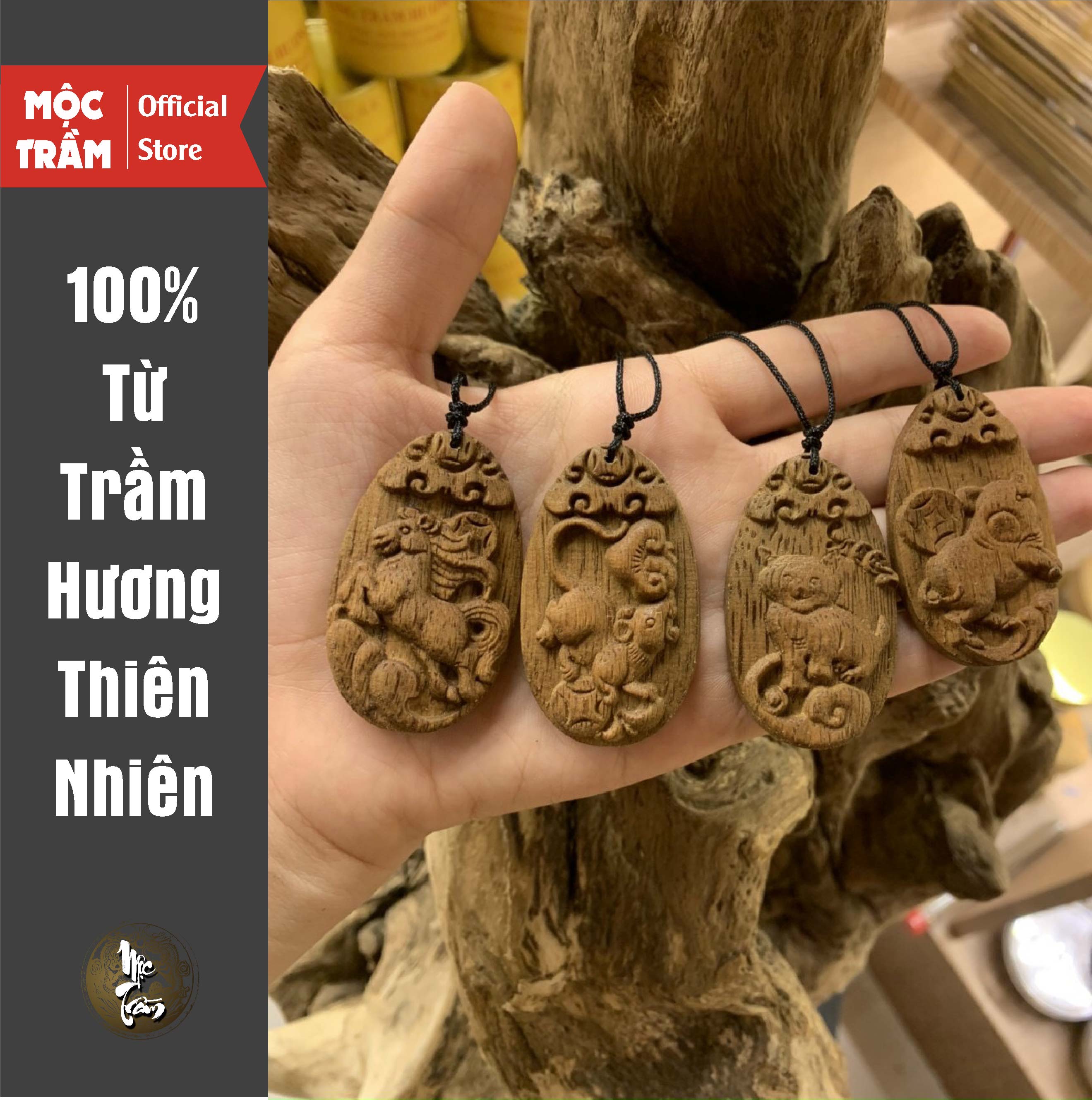 Mặt dây chuyền Trầm Hương tốc 12 con giáp