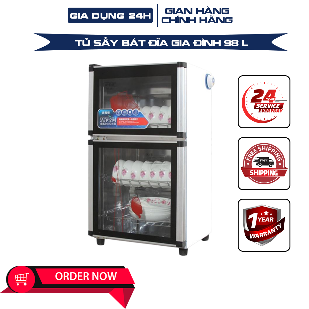 Máy sấy bát đĩa gia đình, tủ sấy bát đĩa khử khuẩn dung tích 98L có 2 ngăn riêng biệt bằng ozone khử khuẩn làm khô nhanh bát đĩa, an toàn cho sức khỏe