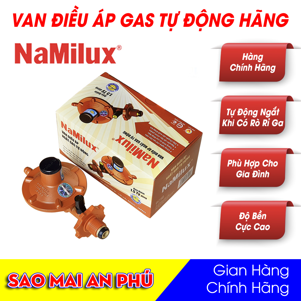 Combo Bộ van điều áp an toàn ngắt gas tự động, van gas Namilux NA-336S-VN - 337S và 1,5m dây gas 3 lớp màu cam.
