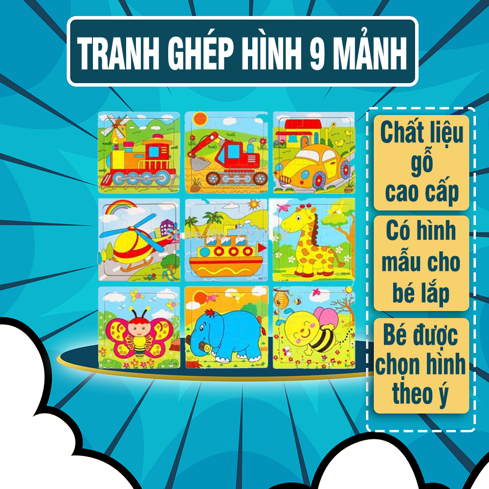 Tranh Ghép Hình 9 Mảnh - chất liệu gỗ cao cấp , nhiều hình lựa chọn - Tranh ghép gỗ, tranh ghép gỗ 9 miếng, Tranh ghép giá rẻ, tranh ghep gia re, bộ xếp hình cho bé, tranh xếp hình gỗ, tranh xếp hình cho bé, tranh ghe cho bé - Luna Baby