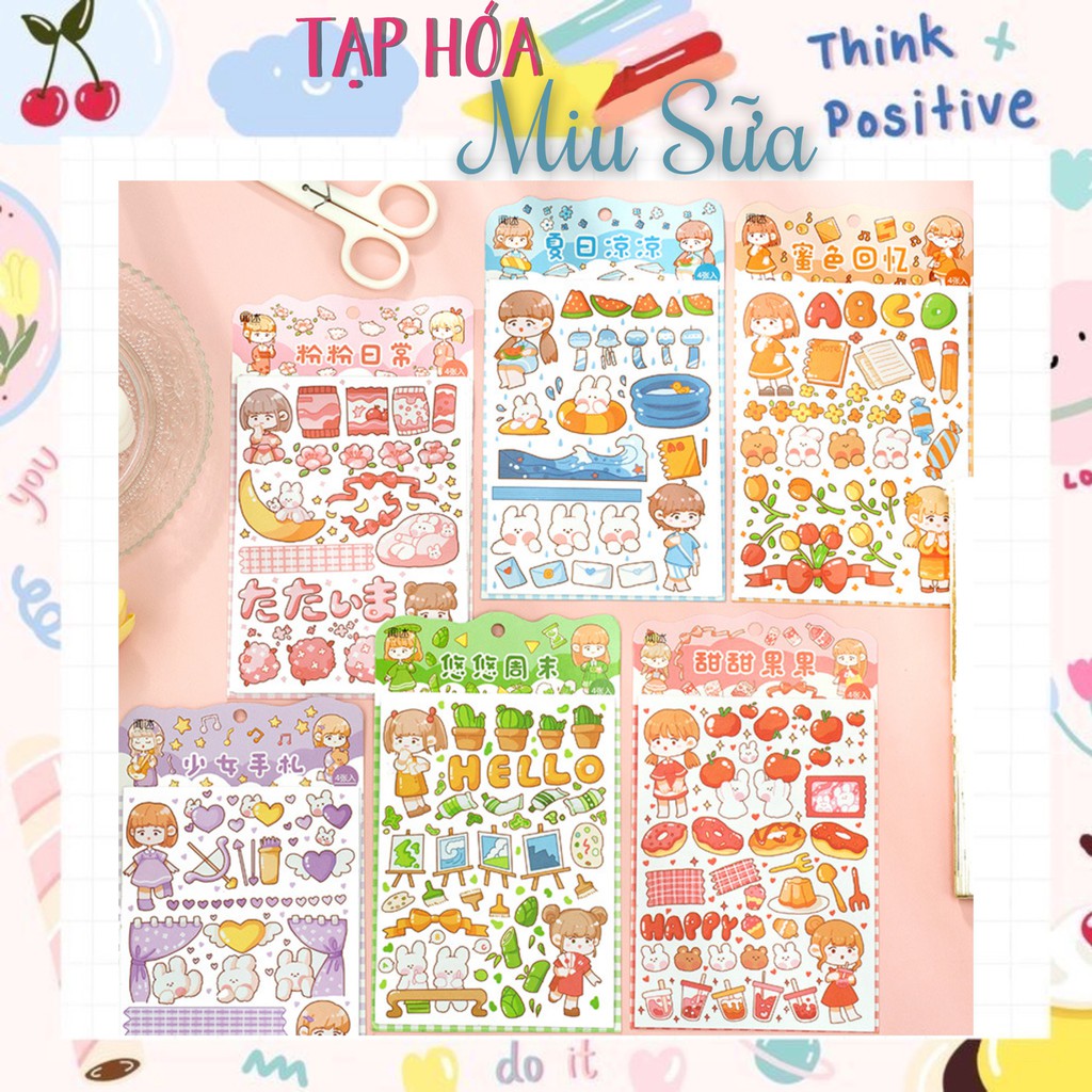 Set 4 tấm sticker bé gái 6 màu dễ thương - MiuSua