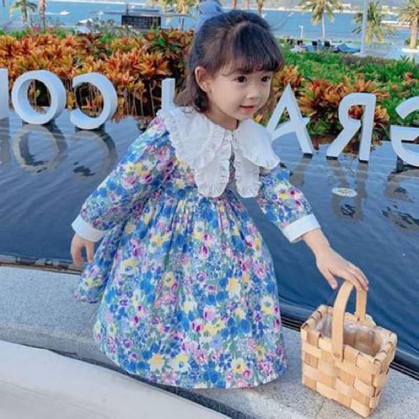Váy bé gái màu xanh tím bèo trắng phong cách tiểu thư