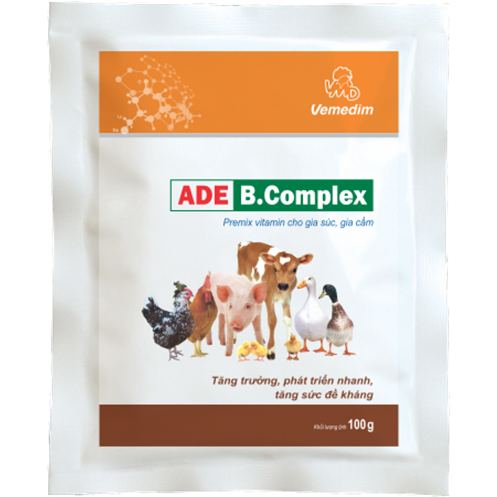 Ade b complex - gói 100g - bổ sung các vitamin a,d,e và vitamin nhóm b, giúp gia súc, gia cầm