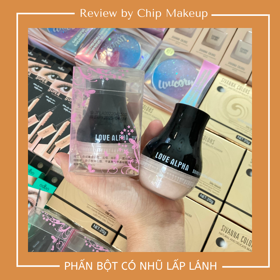 Phấn phủ bột kiềm dầu love alpha ánh nhũ kim tuyến lấp lánh