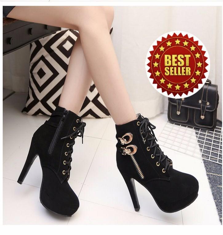 Giầy boot cao gót thắt dây korea